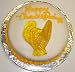 Gourmet Food : Chocolate Chip Decorated Cake Single Layer 8" Round Topped with Gummie Turkey Golden Yellow Trim