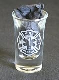 Fireman Firefighter EMT Maltese Cross 1-1/2 oz. Flared Etched Shot Glass