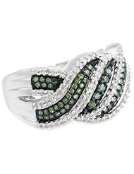 Sterling Silver Green and White Diamond Bridge Ring (1/2 cttw, I-J Color, I2-I3 Clarity), Size 6