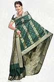 Forest Green Dupion Silk Sari with Golden Zari Border