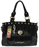 Ed Hardy FILINA Black Suede Satchel Purse Shoulder Bag