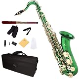 Cecilio 2Series TS-280GL Green Lacquered B Flat Tenor Saxophone + Case, Mouthpiece, 11 Reeds, & More