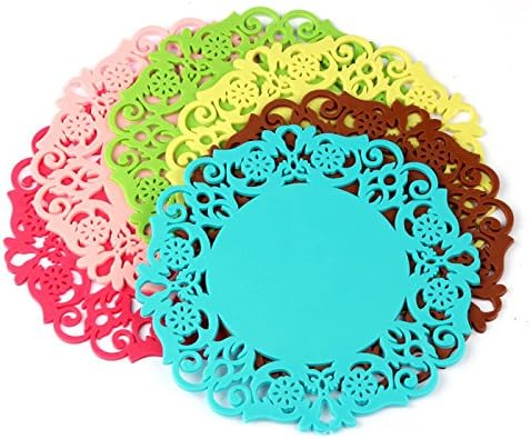 Coasters Table Cup Mats Pad Retro Lace Flower Doilies Silicone Coaster Coffee Placemat Kitchen Accessories 6-Peice