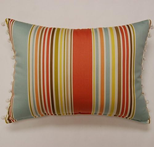 Bright Stripe Trimmed with a Small Ball Fringe Sea Glass Cotton Throw Pillow (Set of 2) on Its Edges ,It Has a Soft Filling That Gives Sufficient Support for the Back, Head, or Neck.