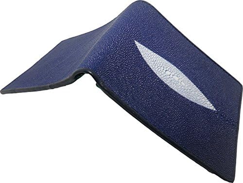Genuine Stingray Skin Leather Wallet Men Blue Bi-fold w/ Left Flap 6 Card Slots