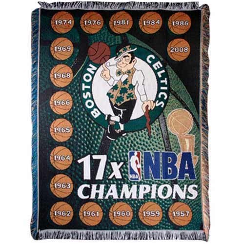 Buy Boston Celtics 17-Time NBA Champions Jacquard Woven Blanket Throw by Football Fanatics