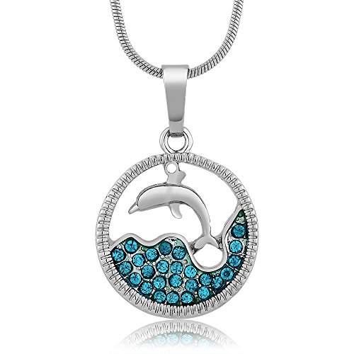Stunning dolphin and sea in a circle with blue crystals pendant 1…
