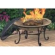 CobraCo FB6102 Round Cast Iron Brick Finish Fire Bowl with Screen and Cover