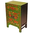 Handmade Asian Furniture - 34" Green & Black Wood Storage Cabinet / End Table With Tibetan Design