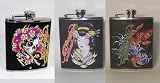 Set of 3 Don Ed Hardy Leather Wrapped Metal Flasks