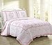 Cozy Line Home Fashions Daisy Field Bedding Quilt Set, Pink White Flower Floral Embroidered Real Patchwork 100% Cotton Reversible Coverlet Bedspread, Gifts for Kids Girl Women (Pink, Twin - 2 Piece)