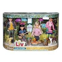 Liv Girls Its My Nature Gift Set 4 Dolls 2 Dogs 1 Bubby 1 Coffe Pot 4 Mugs 2 Skewers with Hotdog Marshemallow Guitar Campfire