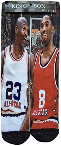 King Sox Sublimation Graphic Print Socks (Unisex Adult 9-11, Jordan and Kobe)