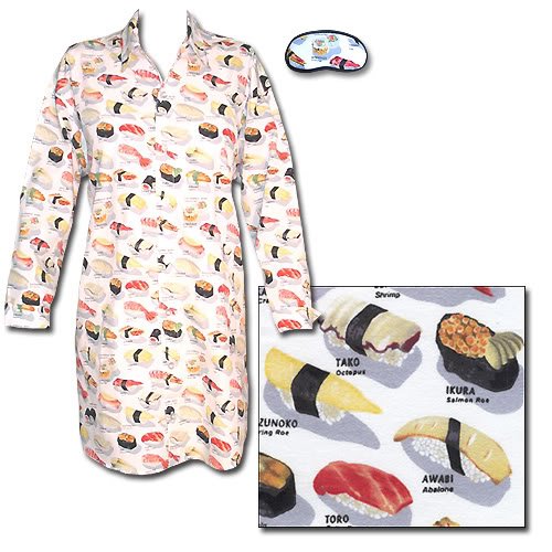 The Cat's Pajamas White Sushi Flannel Nightshirt extra-small