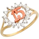 10k Two-tone Gold Pretty Heart Shaped White CZ 15 Quinceanera Ring