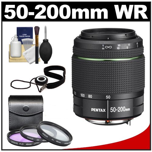 Pentax 50-200mm f/4-5.6 WR SMC DA Weather Resistant Sealed Zoom Lens with 3 (UV/FLD/PL) Filters + Cleaning Kit for K-7, K-5, K-x , K-R & K-01 Digital SLR Cameras