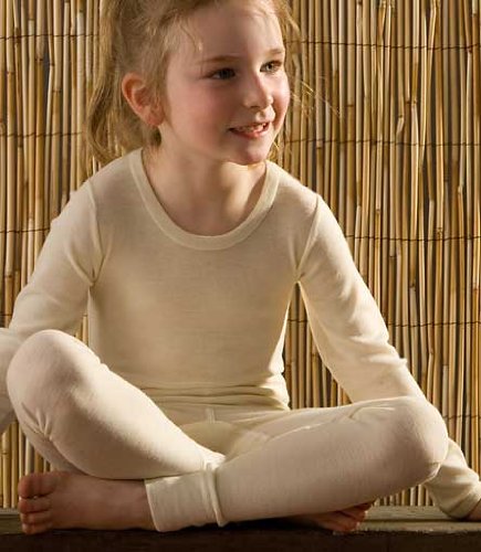 Wool-Silk Blend Long Underwear Pants, Natural White, size 92