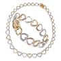 Tri Color Rose, Gold, Vermeil Brushed Heart Bracelet, Necklace And Earrings Set (Nice Gift, Special Sale)