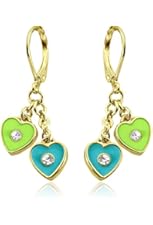 Girls Enamel Heart Linked Earrings 14kt Gold Plated Huggie Dangle Earrings Fashion Jewelry for Girls