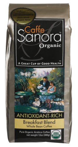 Caffe Sanora Organic Antioxidant-Rich, Breakfast Blend, WHOLE BEAN, 12 Ounce Bags (Pack of... by Caffe Sanora
