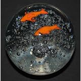 Murano Design Orange Happy Fish in Clear Bubbles Paperweight