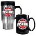 Detroit Pistons NBA Stainless Steel Travel Mug & Black Ceramic Mug Set - Primary Logo by Great American Products