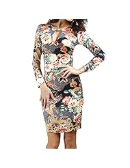 Cocktail Polyester Floral Print Long Sleeves Keyhole Cutout Bodycon Dress/Club Dress/Evening Dress/Homecoming Dress/Prom Dress/Party Dress/Wedding Dress 