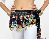 Bellyqueenâ¢ Belly Dance Hip Scarf With Colorful Paillettes, Gold Coins Lively Style