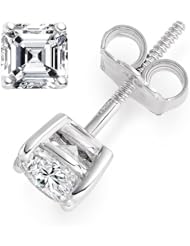 0.65 Carat F/VVS2 Asscher Certified Diamond Solitaire Stud Earrings in Platinum