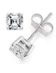 0.56 Carat E/VVS2 Asscher Certified Diamond Solitaire Stud Earrings in Platinum