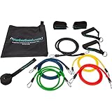 Exercise Bands - Set of Five Resistance Bands for Exercise with Ankle Straps, Door Anchor, Carrying Case and Exercise Chart Included