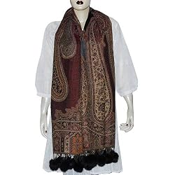 Rectangular Wool Scarf Clothes for Winter Handcrafted Gifts India Dress with Pom-Pom 28 x 72 inches