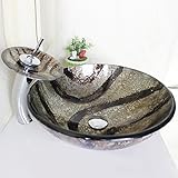 Tophome 洗面ボール ガラス 　強化ガラス製 手洗い器おしゃれ 洗面台彩色上絵 洗面ボウル 蛇口セット 洗面鉢 手洗い器　 蛇口付き 手洗器 排水金具付