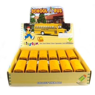 12 pcs in Box: 5" Die Cast Classic Long Nose School Bus, Pull Back Action (Yellow)