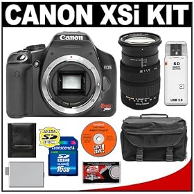 Click here to buy Canon Digital Rebel XSi Digital SLR Camera (Black) and Sigma 18-200mm Optical Stabilizer... by Canon.