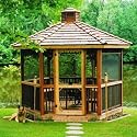 Hexagon Cedar Gazebo 10 Foot With Cupola And Screen Kit
