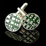 Ultra Modern Silver Plated Circuit Board Round Cufflink Set