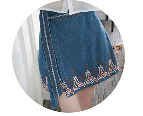 (ALLURE) デニム 台形スカート フレア スカート ラップ風 柄 アジアン ミニ AF0510