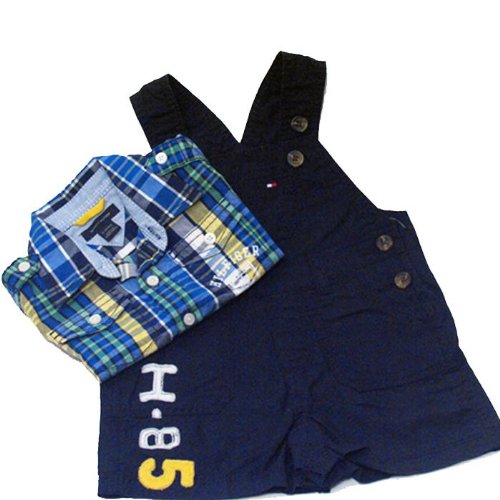 Tommy Hilfiger Infant Harlan Plaid Shirt SS and Blue Shortall Set