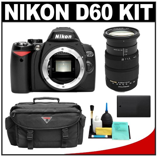 Nikon D60 Digital SLR Camera & 18-200mm HSM Optical Stabilizer Zoom Lens + Case + EN-EL9 Battery + Cleaning Kit