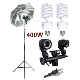 Ardinbir Studio 400W Photo Black/Silver Reflective Umbrella kit with Continuous Light, Socket and Stand