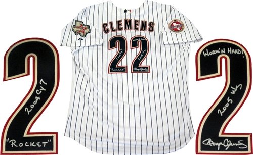 Roger Clemens ''2004 CY 7, Rocket, WorkN Hard!, 2005 WS'' Autographed/Hand Signed Houston Astros Je