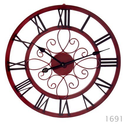 Red Open Wall Clock with Roman Numerals 21