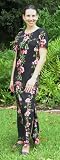 Regular & Plus Size Elegant Column Long Dress - Plumeria Bamboo Hawaiian Aloha Figure-Hugging Long Dress in Black