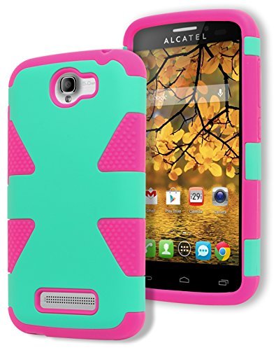 One Touch Fierce 2 Case, Bastex Heavy Duty Hybrid Dynamic Protective Case - Hot Pink Soft Silicone Cover with Teal Hard Shell Case for Alcatel One Touch Fierce 2 7040T, Pop Icon A564C