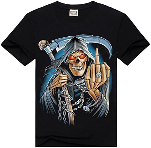 Mens Creative Rock Style 3D Printed Skull Short Sleeve Hip Hop Punk Cotton T Shirt (2XL, 7)