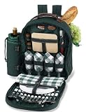 Picnic At Ascot 007G-C Bon Apetite Picnic Backpack for four - Green - Green with Check