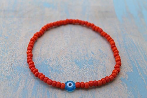 Bright Orange Anklet with Blue Evil Eye Protection Resin Bead