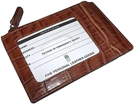 Italia Leather Unisex Croc Embossed Slim Card Case ID Wallet Cognac