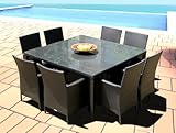 Outdoor Patio Wicker Furniture New Resin 9 Pc Square Dining Table & Chairs Set